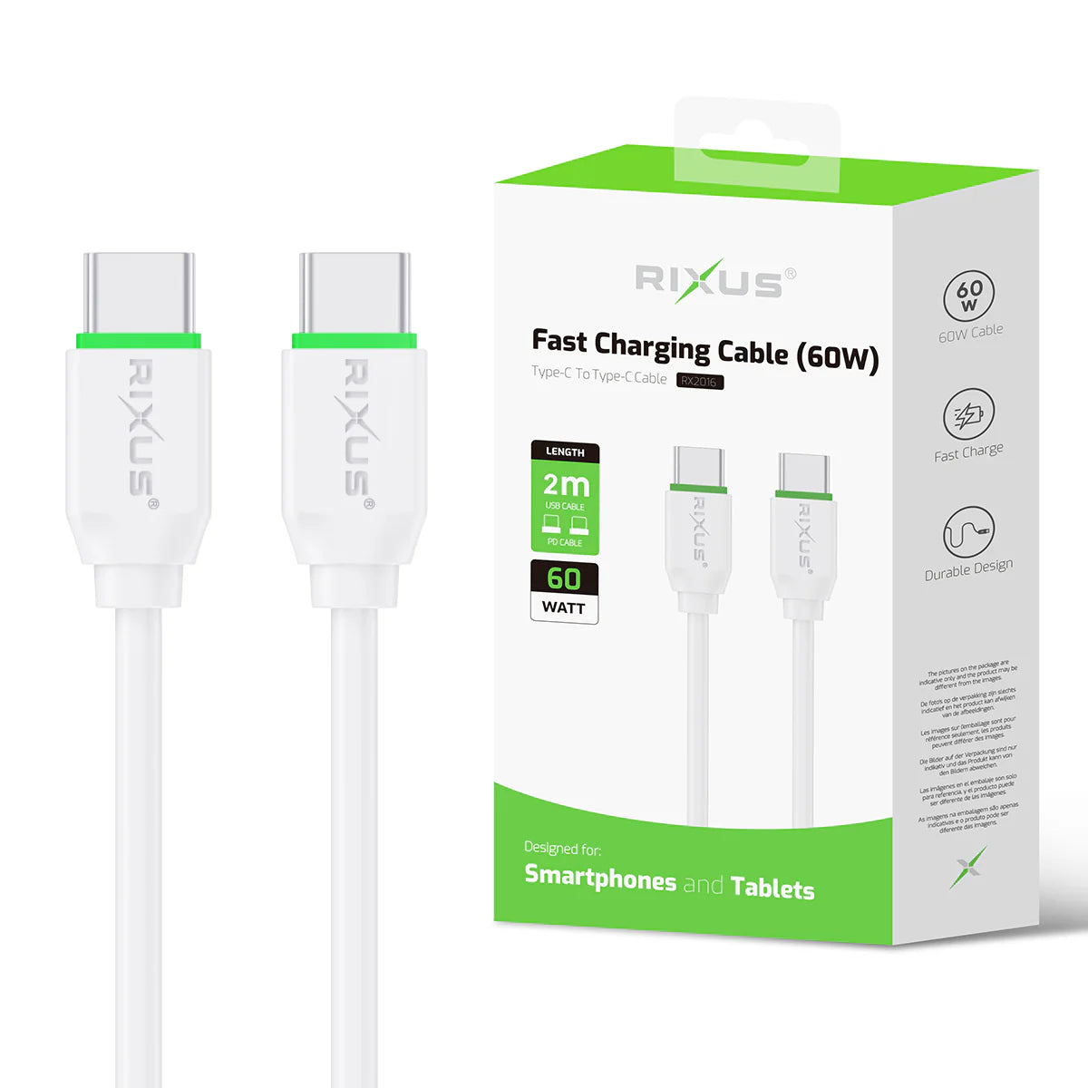 Rixus RX2016 Data Sync And Fast Charge Cable USB-C to USB-C 2m