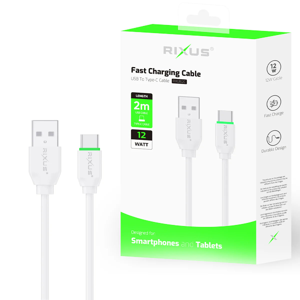 Rixus RXU82C Boost Data Cable USB-C 2m White