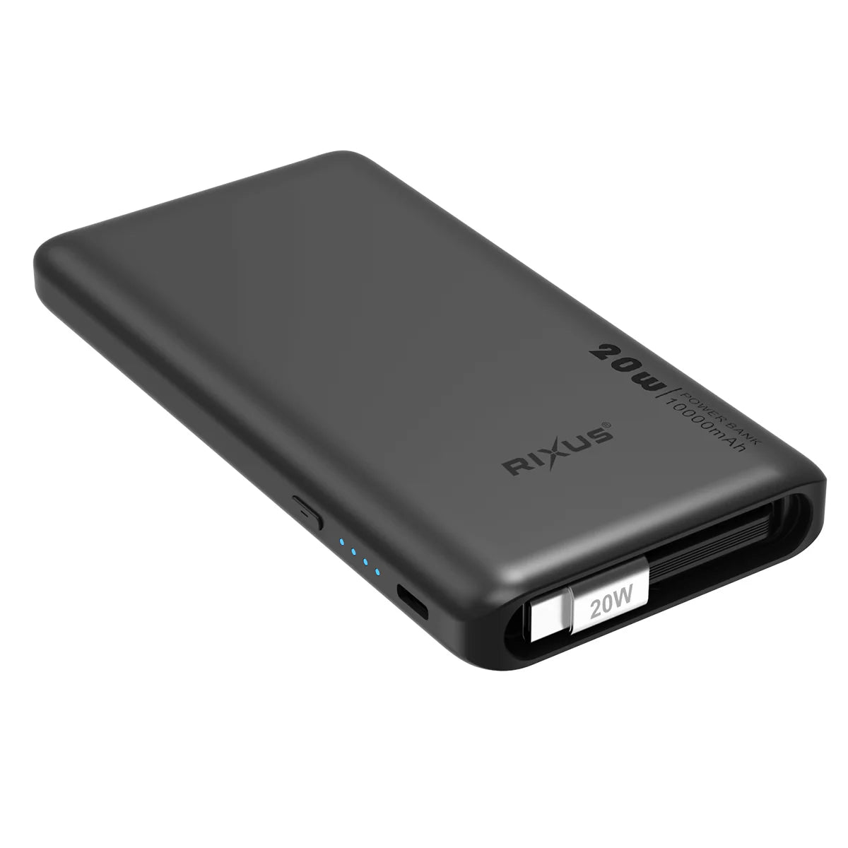 Rixus RXPB08 Powerbank With Built-in USB-C Cable 70cm 10000mAh 22.5W Black