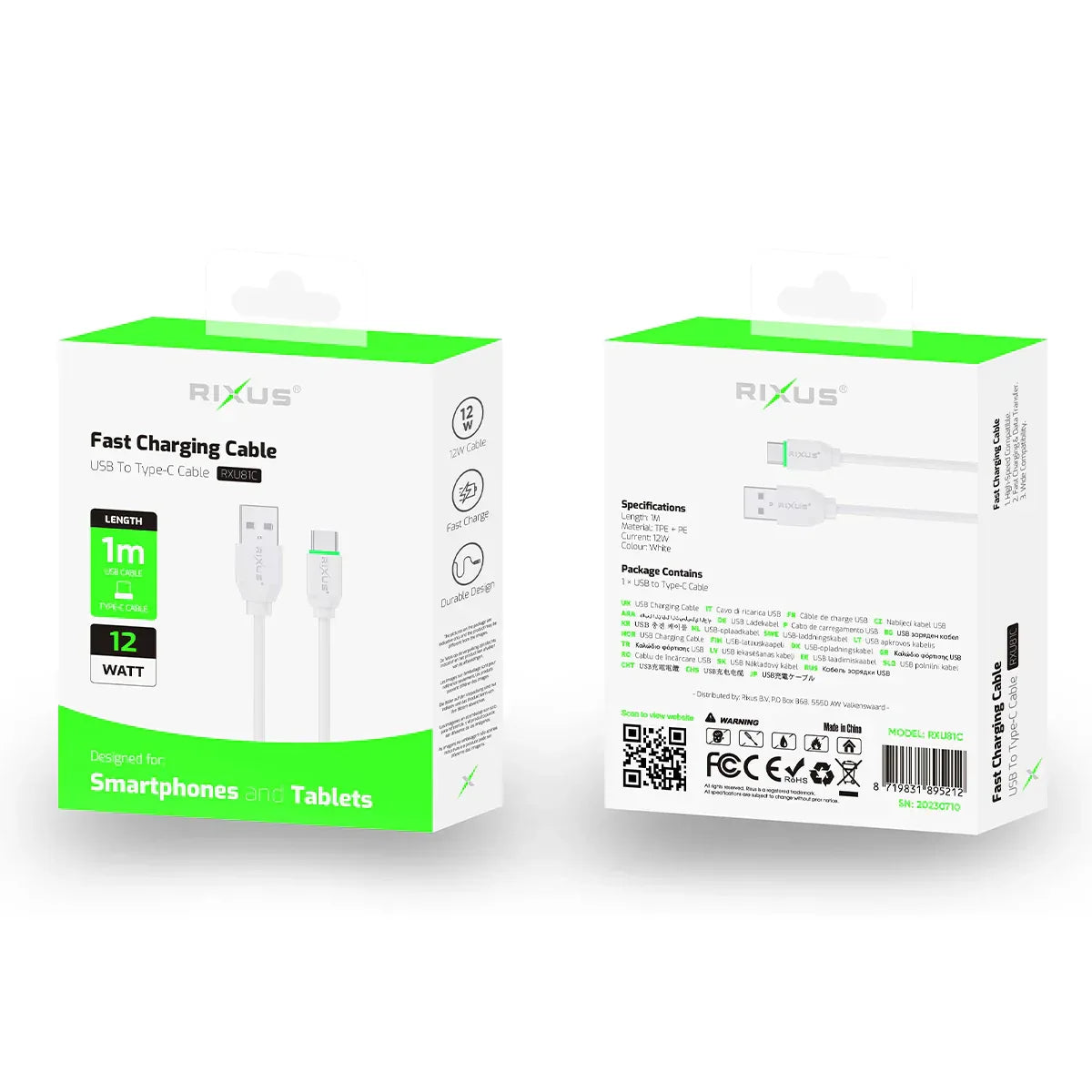 Rixus - Cable USB-A a USB-C Fast 1 m – Carga rápida (RXU81C) - ZONA PHONE