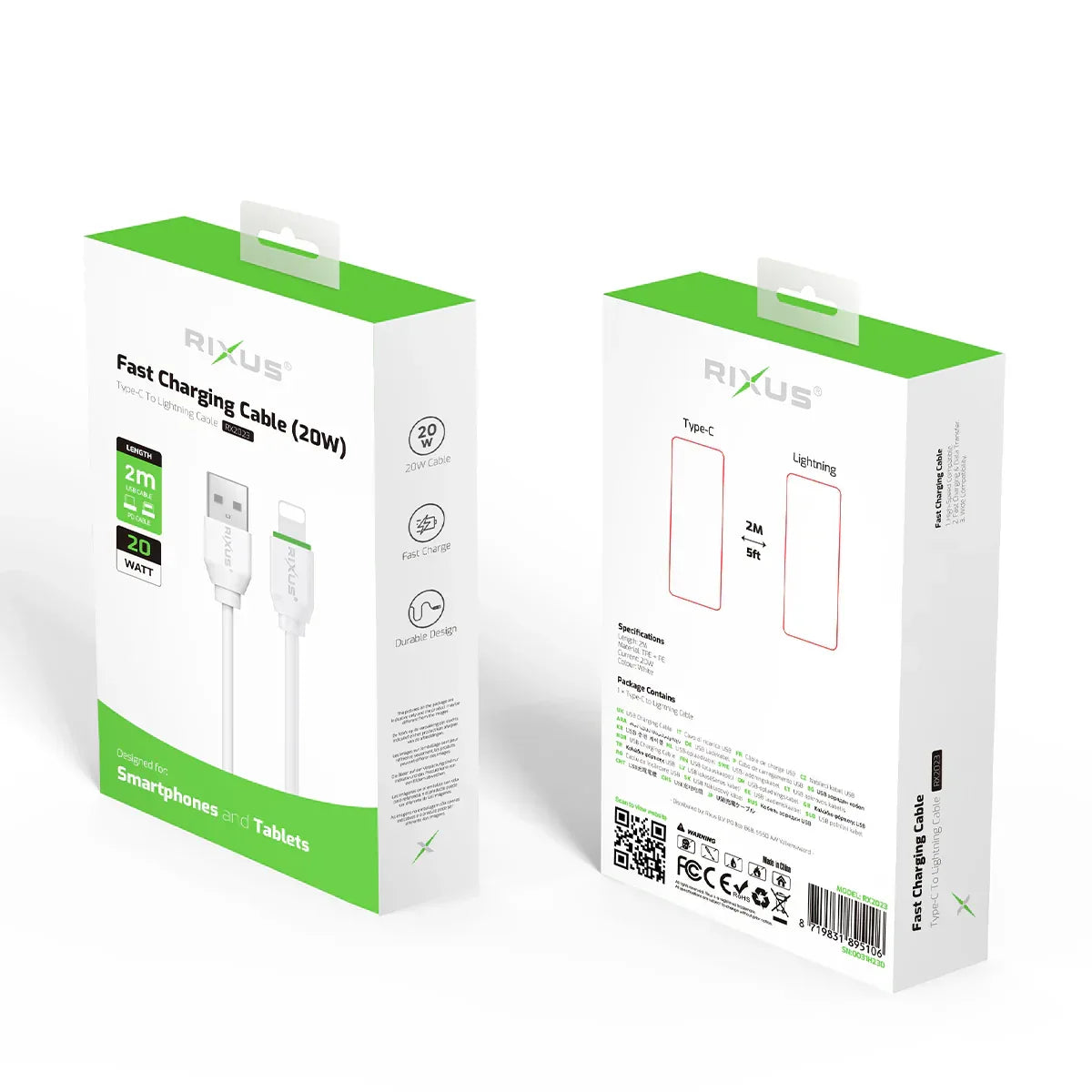 Rixus - Cable 2 m – Carga rápida y transferencia de datos (RX2023) - ZONA PHONE