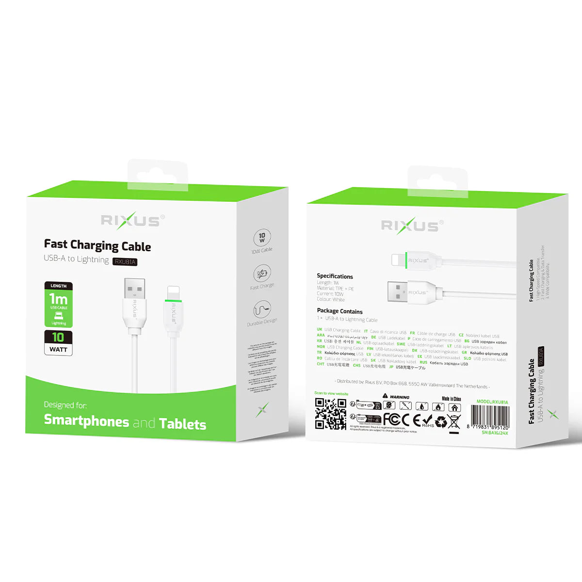 Rixus RXU81A Boost Data Cable Lightning 1m White