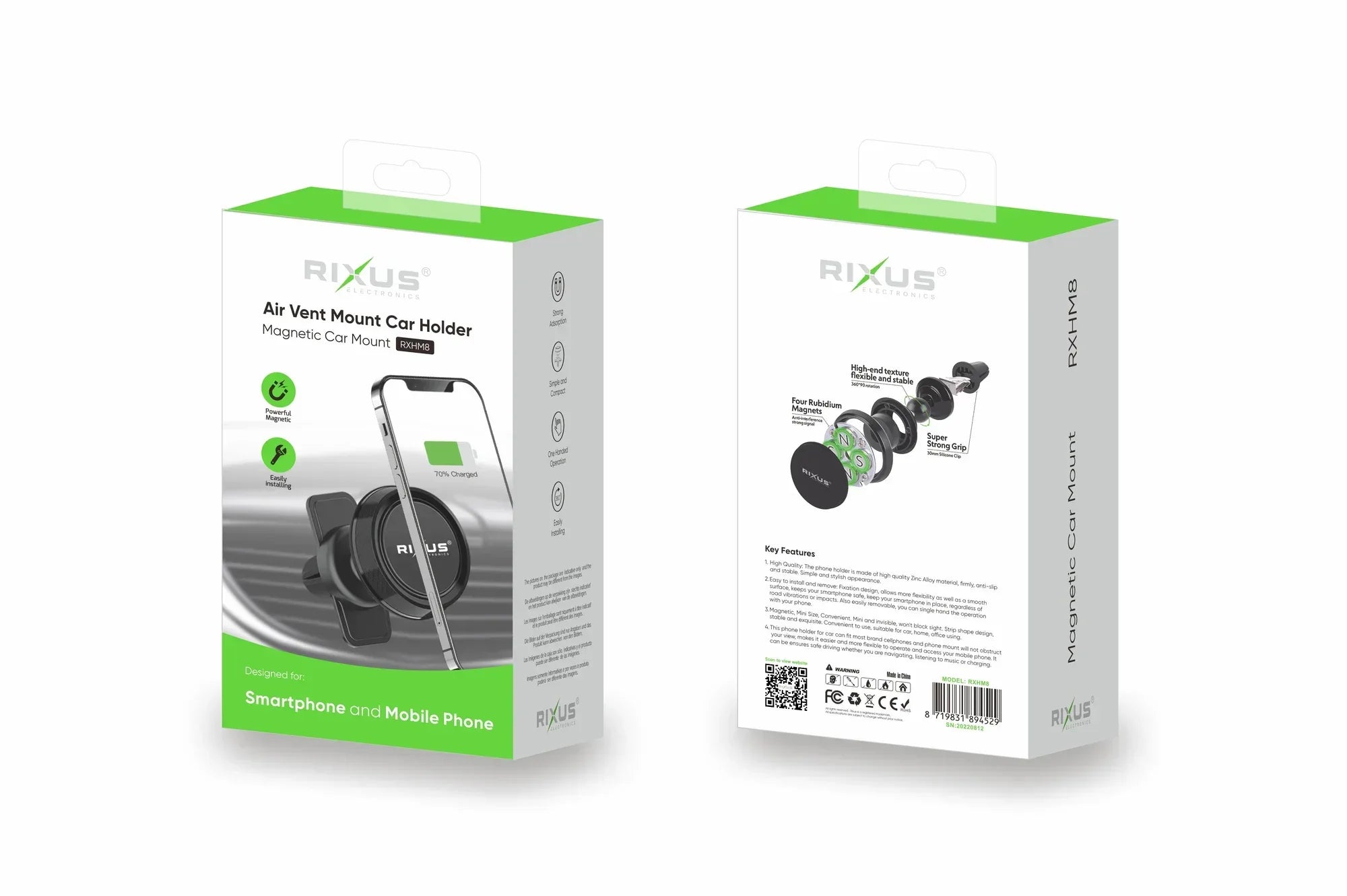 Rixus - Soporte magnético para móvil de coche con rejilla de ventilación (RXHM8) - ZONA PHONE