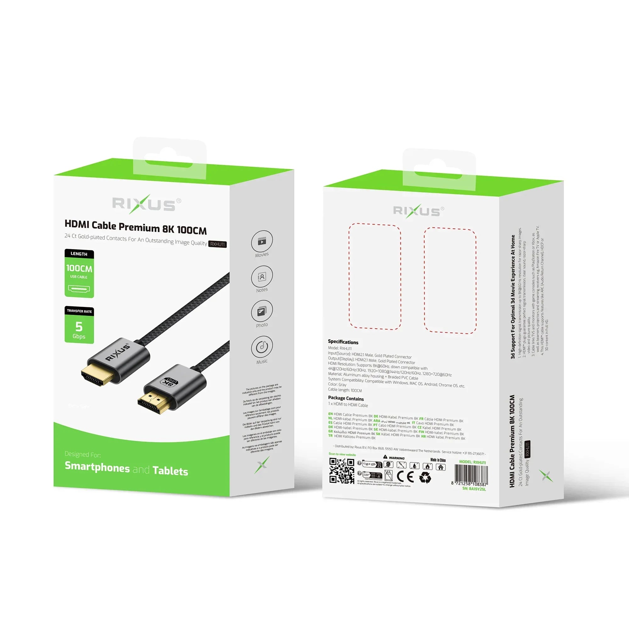 Rixus - Cable HDMI 8K 1 m – Calidad Premium (RXHU11) - ZONA PHONE