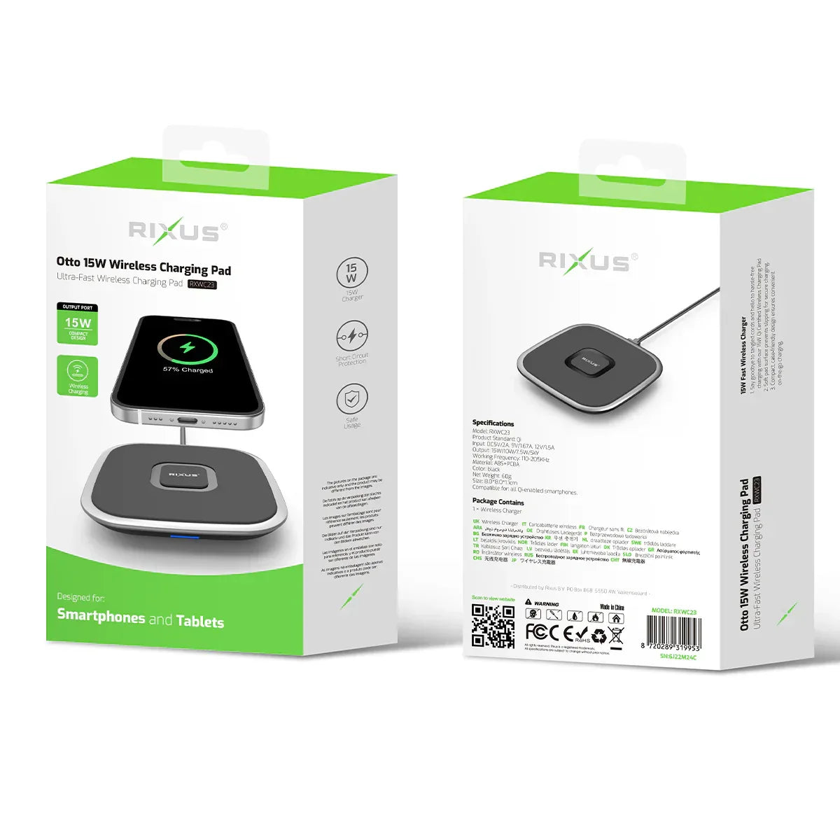Rixus - Base de carga inalámbrica Otto 15W – Carga rápida (RXWC23) - ZONA PHONE