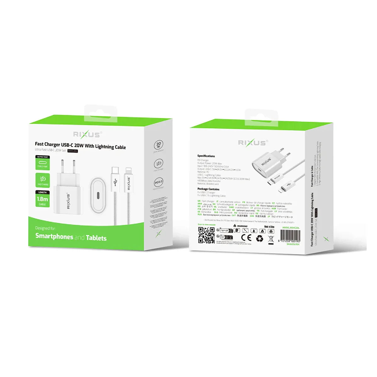 Rixus - Cable USB-C a Lightning 1,8 m 20W – Carga rápida (RXHC20L) - ZONA PHONE