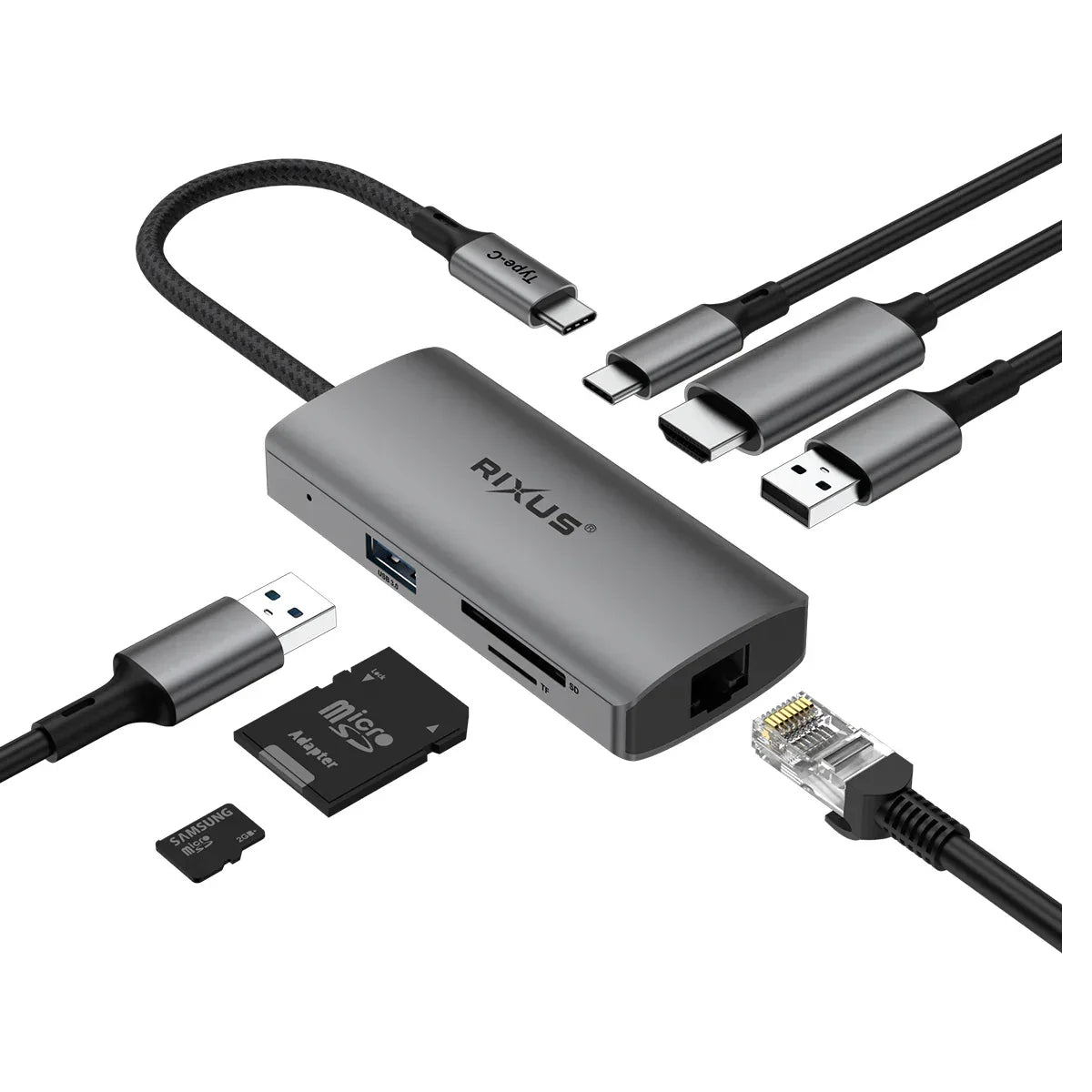 Rixus - Adaptador USB y USB-C a Ethernet con estación de acoplamiento (RXHU08) - ZONA PHONE