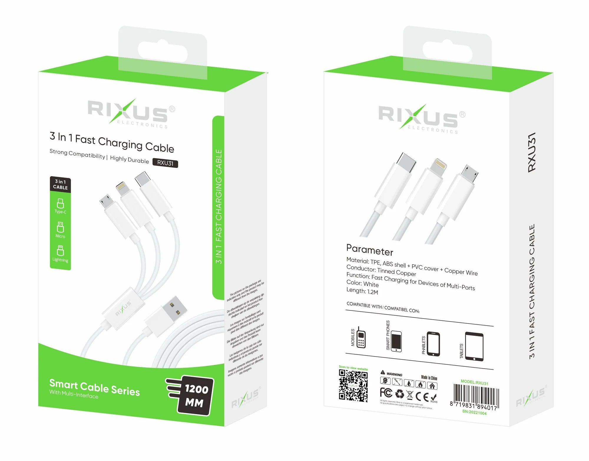 Rixus RXU31 USB Multi Cable Charge And Data Transmit 1.2m